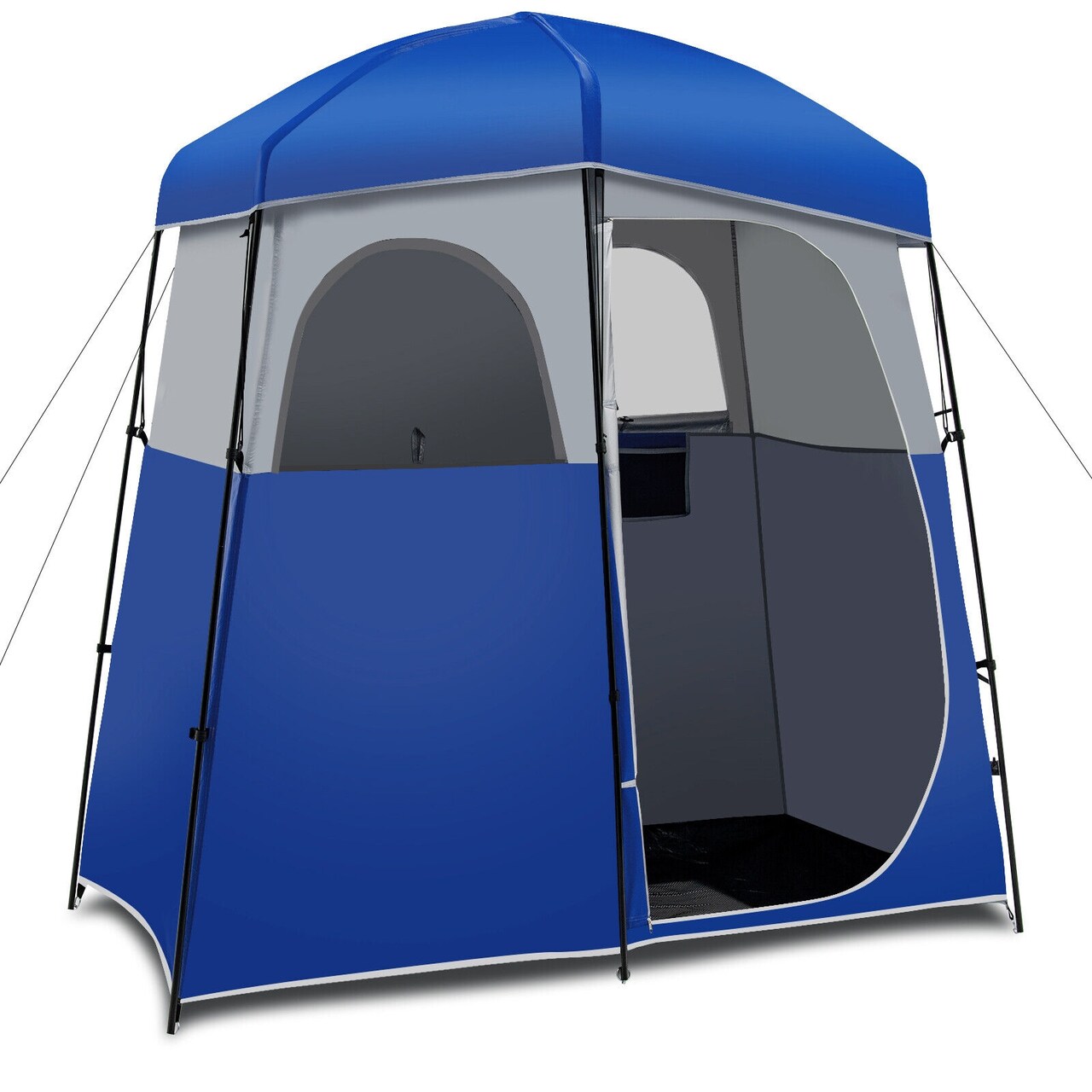2-Person Outdoor Shower Tent Double Room Waterproof Oxford Cloth Steel Frame Blue Silver